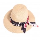 ladies fedora straw hat with floral band - S331